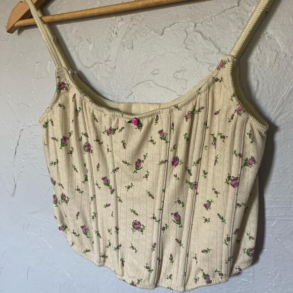 Out from Under Cream corset floral crop top spaghetti strap Cottagecore romantic - Picture 2 of 5